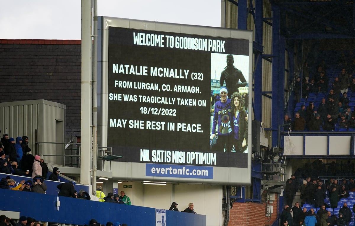 A tribute has been paid to Natalie McNally at Everton&#8217;s stadium, Goodison Park.