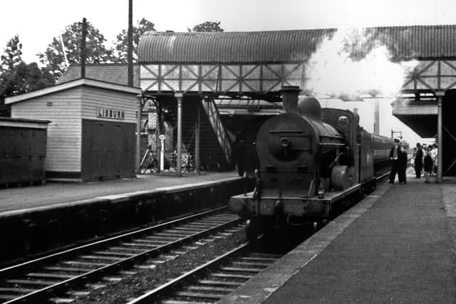 Lisburn station, July 1962; pictured is the locomotive, No 67 Louth. Picture taken from Steam in Ulster in the 1960s by Richard Whitford and Ian Sinclair. Published by Colourpoint Books