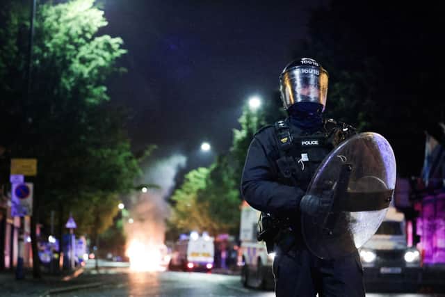 The Sandy Row and Donegall Road where police came under attack during further disorder in south Belfast, Northern Ireland last night, Monday. Photo by Kelvin Boyes / Press Eye.
