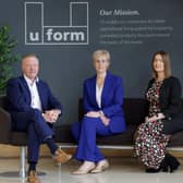 Uform to share business growth story with NI Chamber members. Pictured: Eamon Donnelly, non-executive director and co-founder, Uform), Julie Skelly, head of Belfast Business Centre, Danske Bank and Catherine Crilly, business support manager, NI Chamber