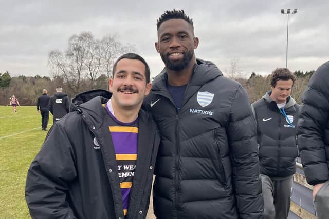 South Africa's World Cup winning captain Siya Kolisi, who was in Belfast for Racing 92's clash with Ulster, pictured at Instonians' All-Ireland League match. PIC: Instonians Rugby