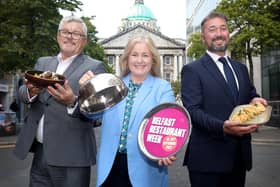 Belfast Restaurant Week returns to the city centre from September 19 to 25. Pictured at the launch are organisers of the initiative, Damien Corr of Cathedral Quarter, Kathleen McBride of Belfast One and Chris McCracken of Linen Quarter