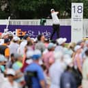 Northern Ireland's Rory McIlroy plays his shot from the 18th tee during the third round of the FedEx St. Jude Championship at TPC Southwind on August 12, 2023 in Memphis, Tennessee. (Photo by Andy Lyons/Getty Images)