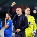 Rangers manager Philippe Clement applauds the fans after the team's Europa League victory over Real Betis
