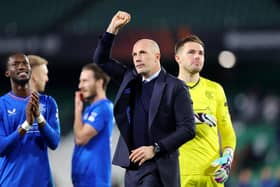 Rangers manager Philippe Clement applauds the fans after the team's Europa League victory over Real Betis