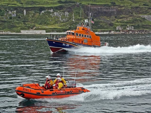 Larne RNLI assists swimmer in difficulty outside Portmuck Harbour. Picture RNLI/Larne