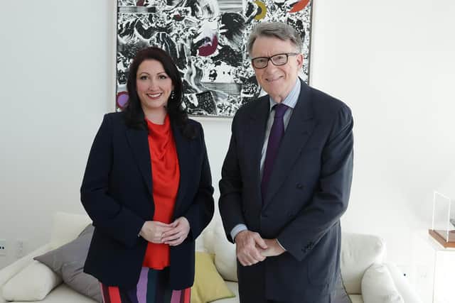 Deputy First Minister Emma Little Pengelly with the UK's Ambassador to the United States, Lord Mandelson. Photo: DUP/PA Wire