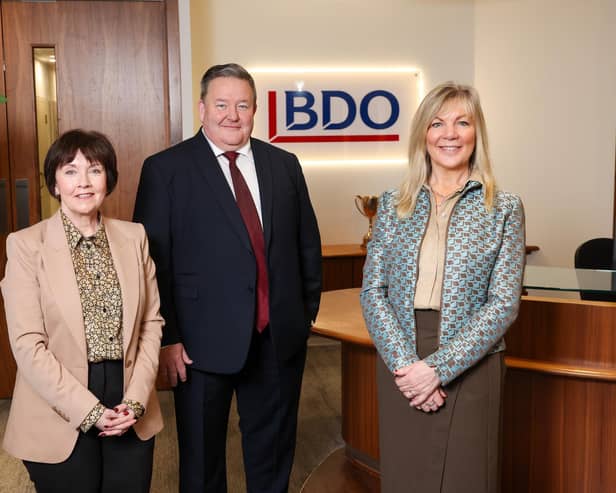 Maureen O’Reilly, economist for the QES, Brian Murphy, managing partner, BDO NI and Suzanne Wylie, chief executive, NI Chamber