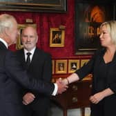 King Charles Sinn Fein Michelle O'Neill's at Hillsborough Castle last September. Ms O'Neill and Sinn Fein’s Assembly speaker Alex Maskey have both accepted invitations to the coronation in London