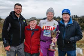 March Hare trophy winner Martin Barr pictured with NIMC chairman Dean Hanna, founder member John Haslett and Roy Neill. Photo by Ian Cairns.