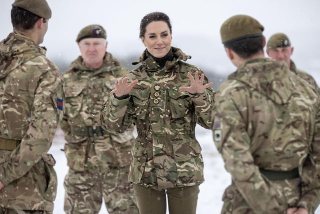 The Princess of Wales, Colonel of the Irish Guards, during her first visit to the 1st Battalion Irish Guards since becoming Colonel, at the Salisbury Plain Training Area in Wiltshire