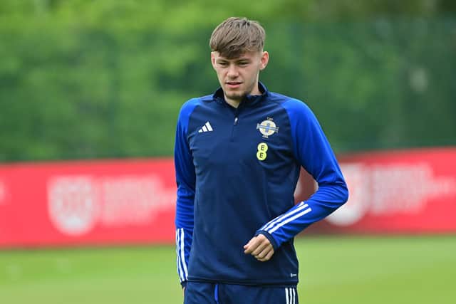 Northern Ireland’s Conor Bradley during training at The Dub in Belfast ahead of UEFA Euro 2024 qualifiers against Denmark and Kazakhstan. PIC: Colm Lenaghan/Pacemaker
