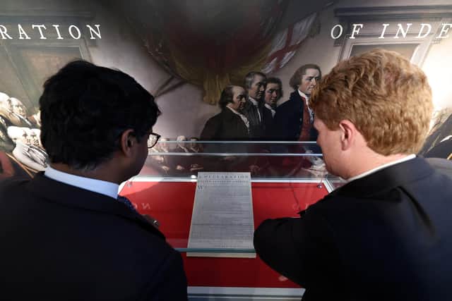 Joe Kennedy III (right) at the launch of the US Declaration of Independence exhibition at PRONI on Thursday.