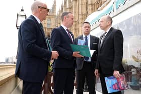 Chris Heaton-Harris (right) with Colin Neill of Hospitality Ulster (left), Stephen Kelly of Manufacturing NI (second left) and Glyn Roberts of Retail NI at the House of Commons on Tuesday