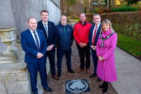 Lord Mayor Alderman Margaret Tinsley officially unveils Centenary Stone at The Palace Demesne in Armagh, pictured with elected representatives, Alderman Gareth Wilson, Councillor Scott Armstrong, Councillor Peter Haire and Alderman Gordon Kennedy.