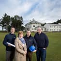 Northern Ireland’s newest five-star hotel, Dunluce Lodge has marked a major milestone as it counts down towards its grand opening in February after contractors officially handed over the luxury property. Pictured is Stephen Meldrum, general manager, Dunluce Lodge, David Hamilton, managing director, Martin & Hamilton Construction, Wilma Erskine Director and Brand Ambassador at Dunluce Lodge and Dominic McTague Commercial Director, Martin & Hamilton Construction