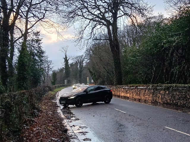 There were big queues of traffic approaching the flooding under the low bridge at Clandeboye, and many cars turned back rather than risk driving through. Video Ben Lowry Saturday January 17 2026