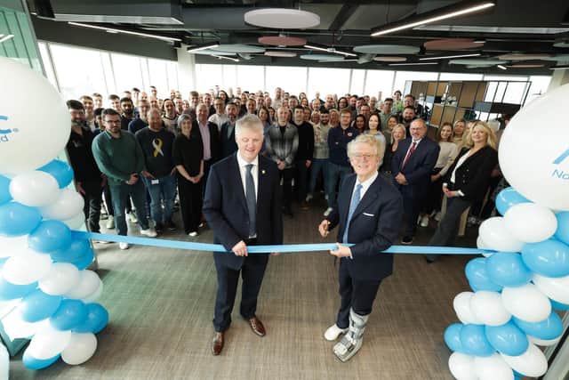 Dan Amos, right, the chairman and chief executive Officer of Aflac Inc., a Fortune 500 company, was in Belfast to officially open the company’s Northern Ireland headquarters further establishing its commitment here. Marking the occasion, he was joined by Aflac NI managing director Mark McCormack and Aflac’s more than 150 specialist technology staff in Belfast, where it began operations in 2019