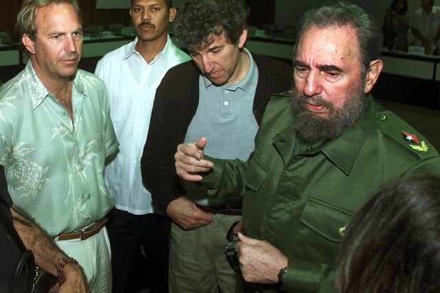 387740 01: Actor Kevin Costner, Left, Meets With Cuban Leader Fidel Castro, Right, After A Conference On The Cuban Missile Crisis April 10, 2001 In Havana, Cuba. Costner And Castro Later Watched A Private Screening Of Costner's Film "Thirteen Days" Which Deals With The Subject Of The 1962 Crisis.  (Photo By Getty Images)