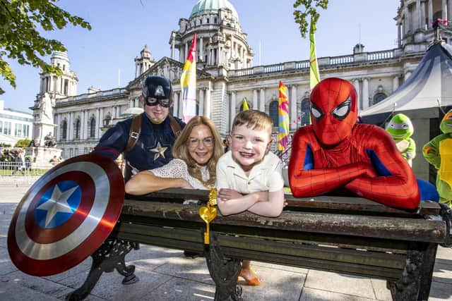 The Lord Mayor of Belfast Tina Black with six-year-old Daithi Mac Gabhann who has been awarded the freedom of Belfast City following his family's campaign for changes to organ donation laws. Photo: Steven McAuley/McAuley Multimedia/PA Wire