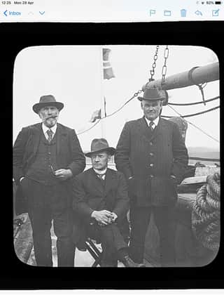 Marthin Falck, Frederick Crawford and Andy Agnew on board Fanny on May 8, 1914.