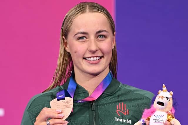 Enniskillen's Ellie McCartney - with bronze after her Commonwealth Games in Glasgow - has reached the women's 200m breaststroke European final. (Photo by Oli SCARFF/AFP via Getty Images)