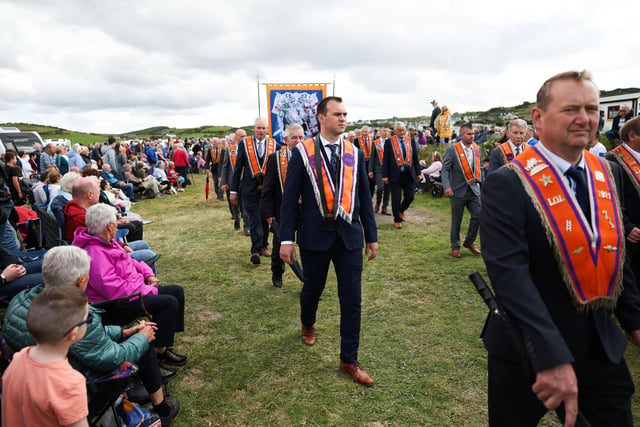 Orangemen and supporters take part in the annual Rossnowlagh procession, in Donegal