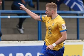 Andy Mitchell celebrates his goal for Dungannon Swifts against Coleraine at The Showgrounds