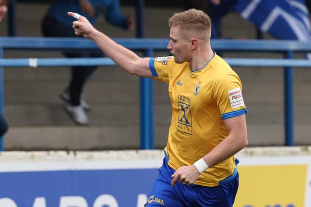 Andy Mitchell celebrates his goal for Dungannon Swifts against Coleraine at The Showgrounds