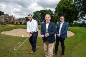 Pictured launching the 2023 NI Chamber Golf Day are Adam Macklin (MCS), Paul Murnaghan (BT) and Christopher Morrow (NI Chamber)