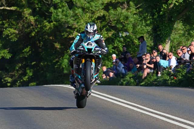 Michael Dunlop over Crosby jump during Superbike qualifying at the Isle of Man TT on Thursday