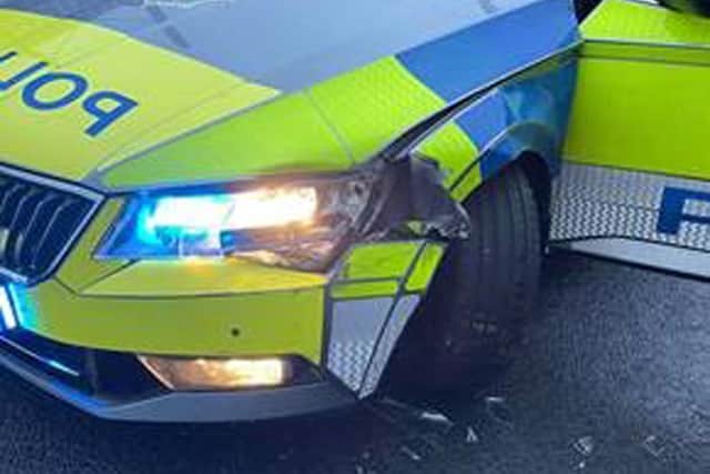The damaged caused to the PSNI car by the incident in Crossmaglen