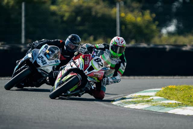Derek Sheils and Thomas O'Grady are locked in battle for the Dunlop Masters Superbike title.