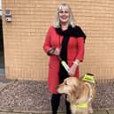 June Best with her guide-dog Clyde in Belfast. June is a member of disability advocacy group Imtac in Northern Ireland and is a case study for the Disability Citizens Inquiry conducted by Sustrans and Transport for All.