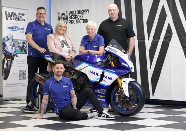 Jack Kennedy pictured with Mar-Train Yamaha team owners Tim and Sonya Martin and new sponsors Kerryann Willoughby and her husband Gerard, proprietors of Willoughby Bespoke Protection.
