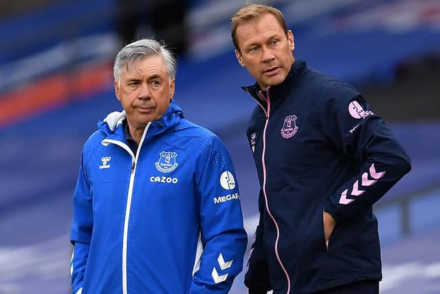 Duncan Ferguson (right) as assistant to Everton boss Carlo Ancelotti in 2022. (Photo by Justin Setterfield/Getty Images)