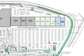 The additional retail space that will be used to accommodate the B&M Bargains store and adjacent garden centre is highlighted in blue. Image: ABC planning portal