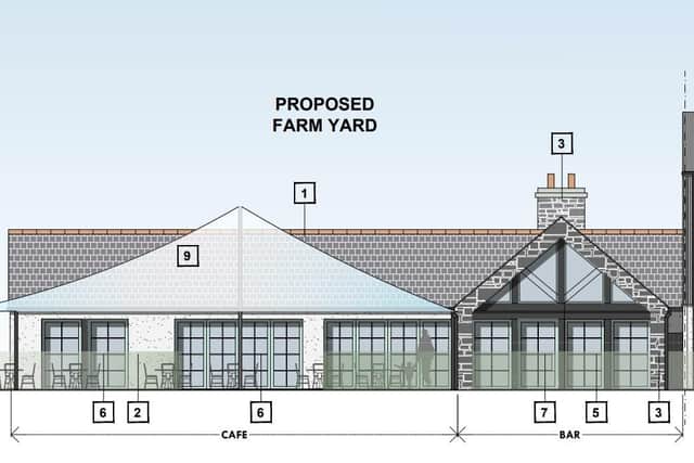 The proposed farm yard, with a stylish café frontage. Image: ABC planning portal