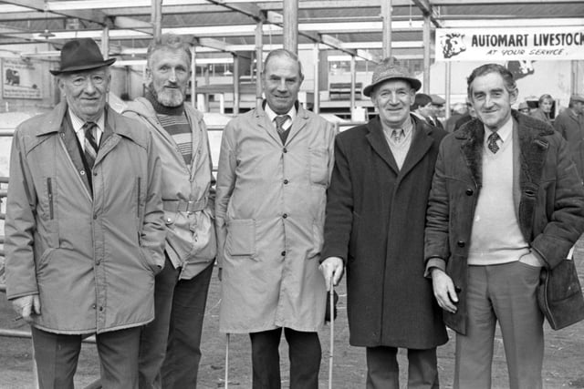 Pictured in November 1982 are Tommy Allen, Charles Lamb, John Coulter, Bob Allen and Joe Prices at a Charolais breed show and sale which was held at Portadown. Picture: Farming Life/News Letter archives