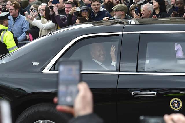 US President Joe Biden pictured on his way to Ulster University in Belfast