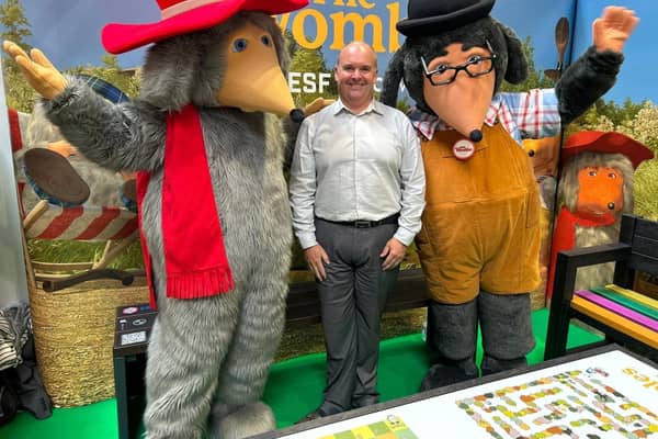 Newtownabbey based Environmental Street Furniture (ESF) have launched a new innovative range of outdoor furniture manufactured from 100% recycled agricultural silage wrap. Endorsed by ‘The Wombles’, the product range will be on display at the Balmoral Show. Pictured is Alan Lowry, CEO of ESF with 'The Wombles'