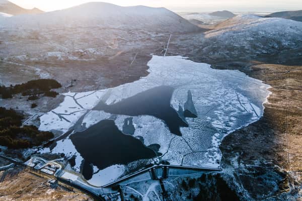 A frozen over Spelga Dam. Photo by Aaron Sherry