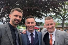 Paul Morgan with Northern Ireland international Gareth McAuley and Carrick manager Stuart King