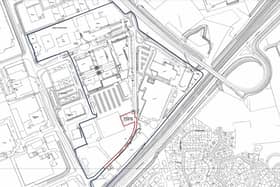 A site map with the area of proposed development outlined in red.