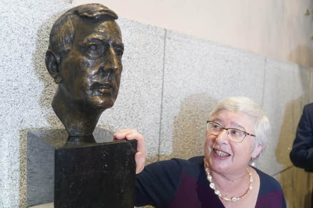 Lord Trimble's widow, Lady Daphne at the unveiling of a bust of her late husband, Lord David Trimble at Leinster House, Dublin, in dedication to his work towards the Good Friday Agreement. Pic: Brian Lawless/PA Wire