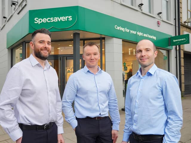 Northern Ireland opticians invest £280,000 after over 50 years community service. Pictured are store directors JP Rice, Michael Kennedy and Colm Campbell. Credit: Aaron McCracken Photography