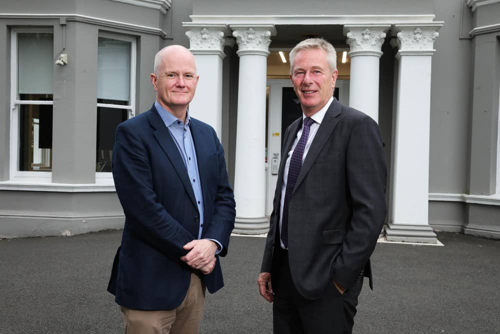 Construction Employers Federation (CEF) has partnered with the Institute of Directors (IoD) Northern Ireland to provide CEF members with opportunities to strengthen their leadership and management skills and support the continued development of their careers. Pictured is Mark Spence, chief executive of the CEF and John Hansen, chair of IoD Northern Ireland