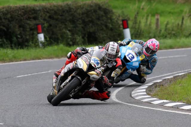 Peter Hickman (Trooper Triumph) leads Lee Johnston (Ashcourt Yamaha) in the Supersport class at the Ulster Grand Prix when the event was last held in 2019 at Dundrod
