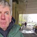 Businessman James Sheridan at Sandyknowes Roundabout, with the other protestors in the background