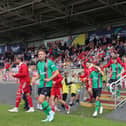Portadown and Glentoran players take to the field at Shamrock Park for Saturday's opening game of the Sports Direct Premiership campaign. (Photo by JonathanPorter/INPHO/PressEye)